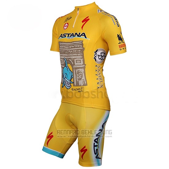 2014 Fahrradbekleidung Astana Gelb Trikot Kurzarm und Tragerhose